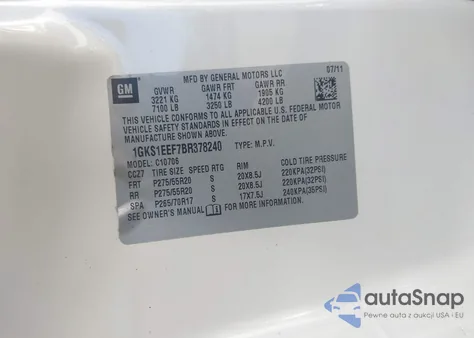 2011 GMC Yukon Denali z USA, uszkodzony, nr VIN 1GKS1EEF7BR378240